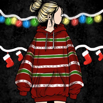 realistic girl with a oversized sweatshirt on and a bun