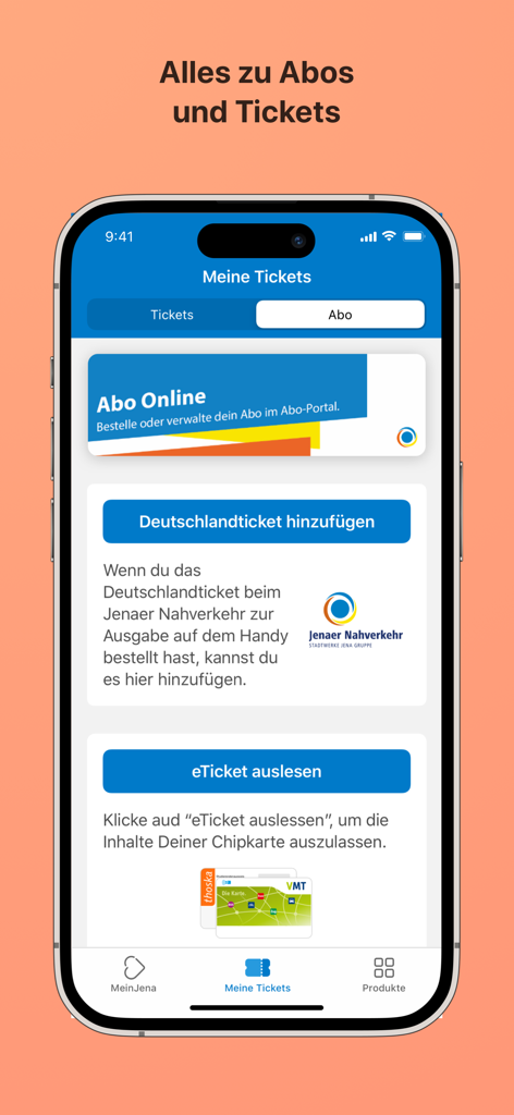 MeinJena ... meine App. - A smartphone displaying the ticket and subscription management screen of the MeinJena app.