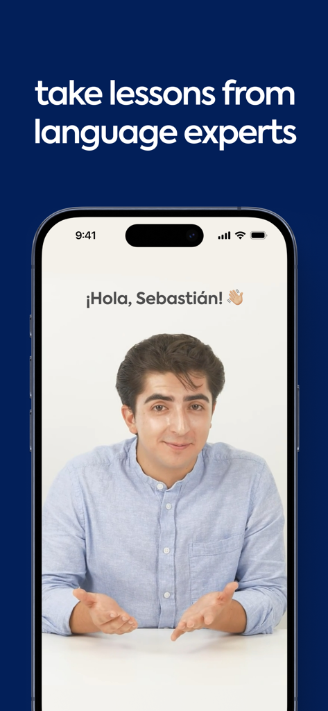A language expert teaching a lesson on the Speak app