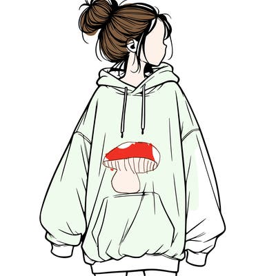 realistic girl with a oversized sweatshirt on and a bun