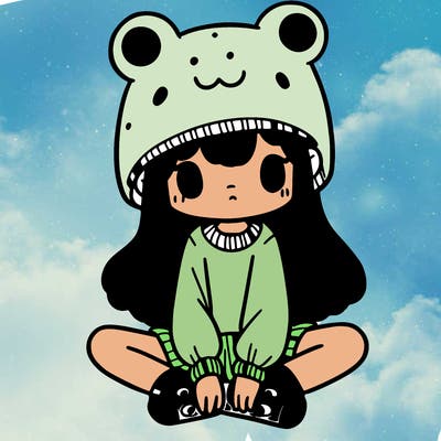 a girl wearing a frog hat and some frog socks