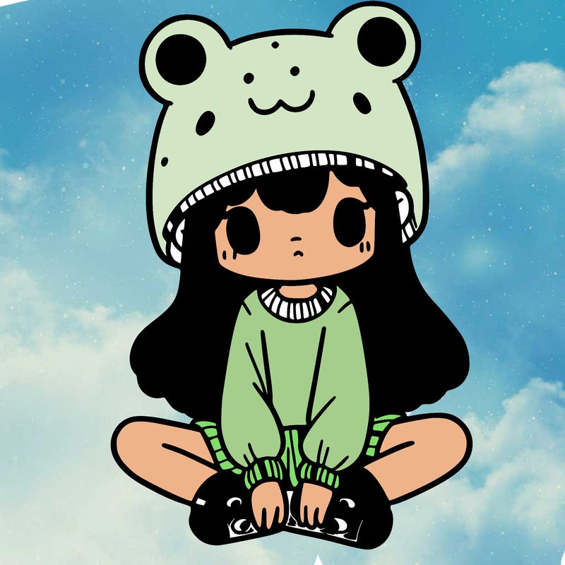 a girl wearing a frog hat and some frog socks