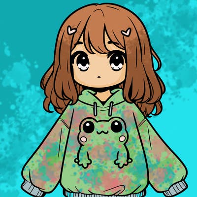 girl wearing frogging sweatshirt