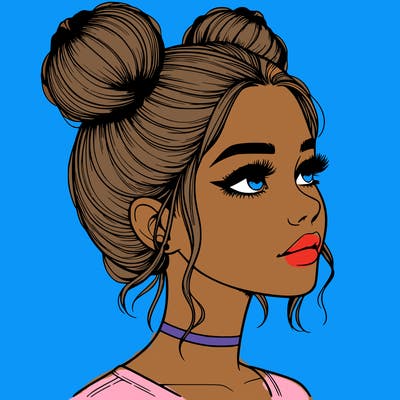 realistic girl with buns on the top of her head