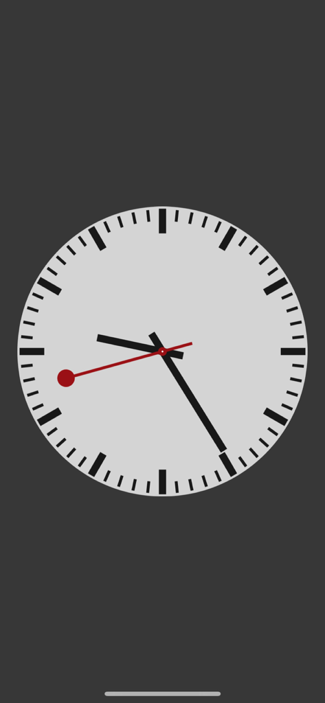 Desk Clock - Analog Clock Face - Una esfera de reloj analógica minimalista con fondo gris y segundero rojo.