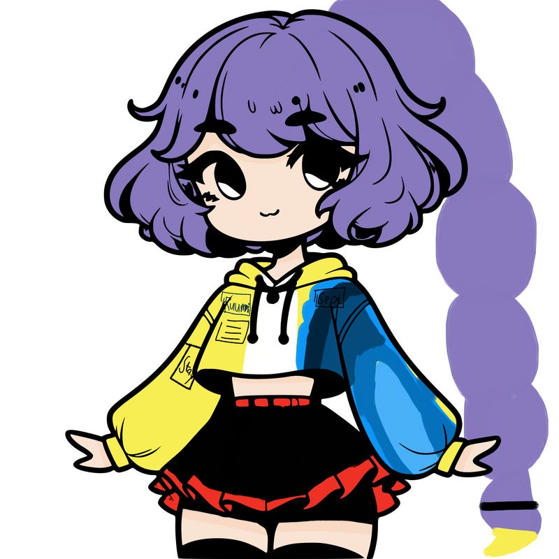 cute femboy with short, fluffy hair that softly frames their face, wearing a cropped hoodie, paired with a flouncy short skirt, and thigh-high stockings