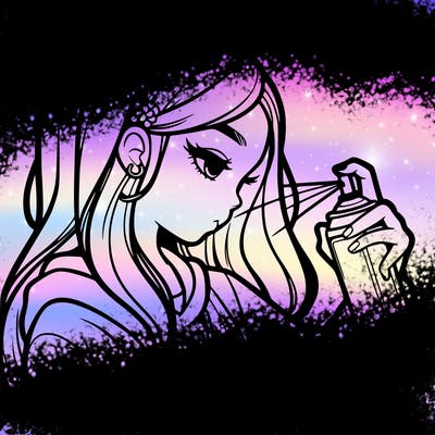 a realistic girl spray painting