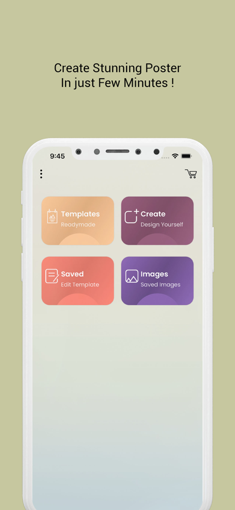 Brochure Maker - Infographic - Main menu of the Brochure Maker app featuring options for readymade templates and custom designs.