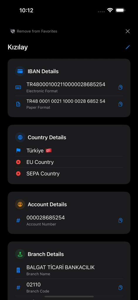 Résultats détaillés de la validation de l'IBAN montrant les informations du compte et de l'agence pour une banque en Turquie.