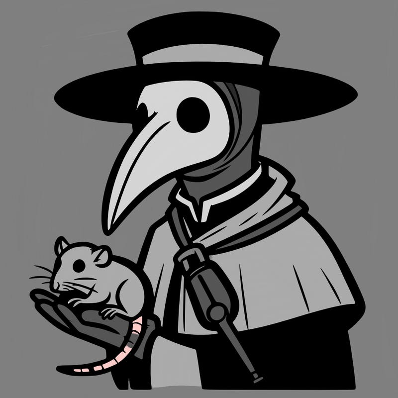 plague doctor holding a rat