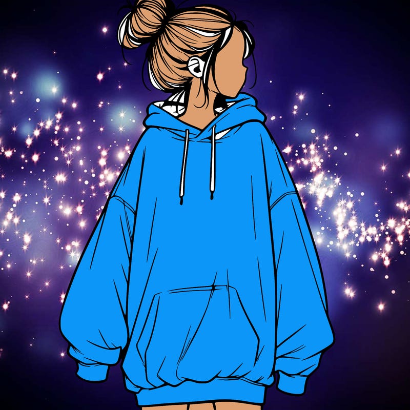 realistic girl with a oversized sweatshirt on and a bun