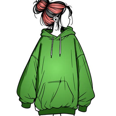 realistic girl with a oversized sweatshirt on and a bun