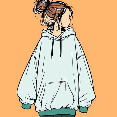 realistic girl with a oversized sweatshirt on and a bun
