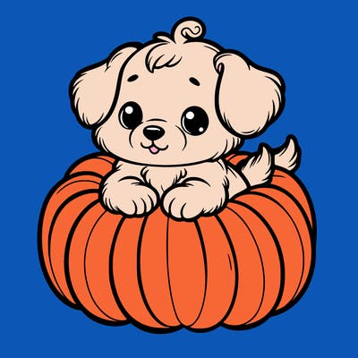 cute little puppy in a pumpkin