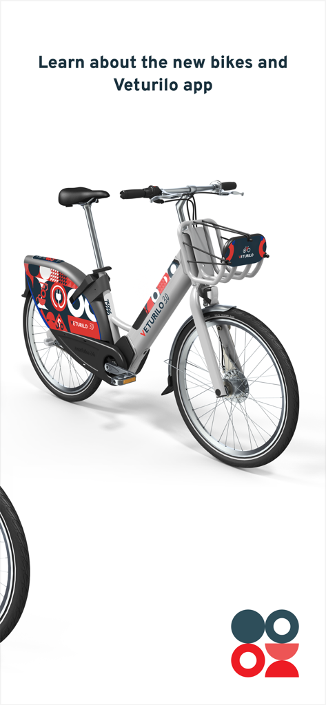Veturilo - A modern Veturilo city bike with a front basket and colorful geometric patterns on its frame.