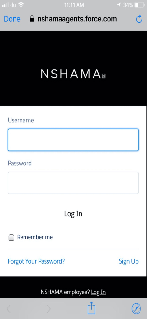 Nshama Connect - Nshama Connect mobile app login screen with username and password input fields