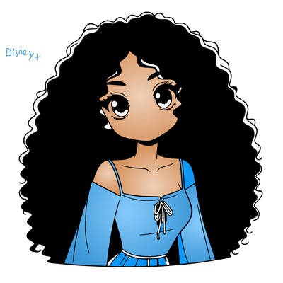 a black anime girl with long afro hair