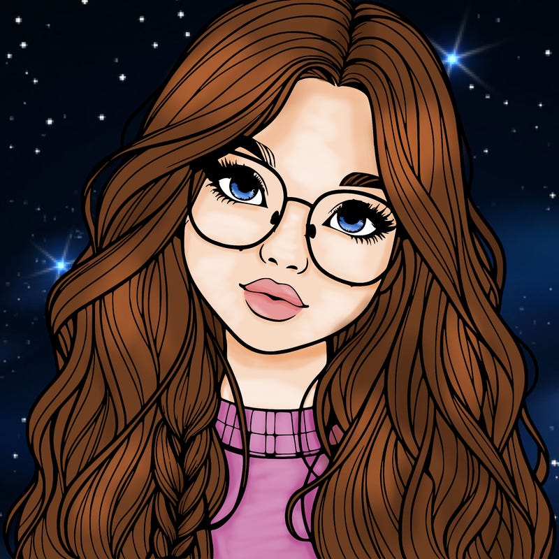 girl with long hair and freckles and glasses realistic