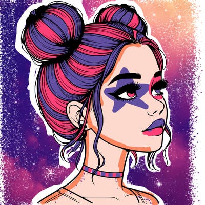 realistic girl with buns on the top of her head