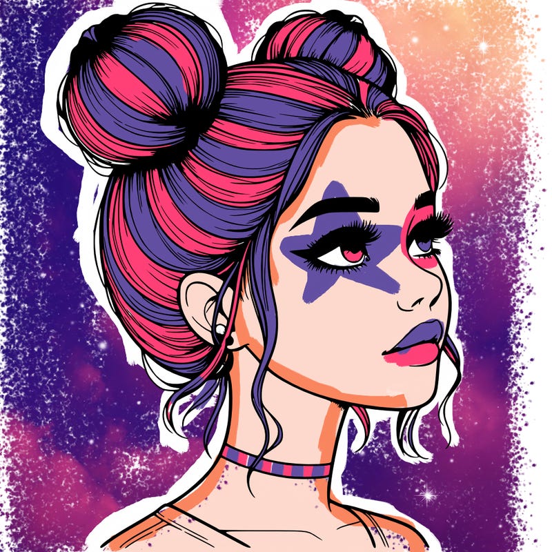 realistic girl with buns on the top of her head