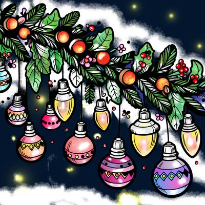 christmas garland with big bulbs