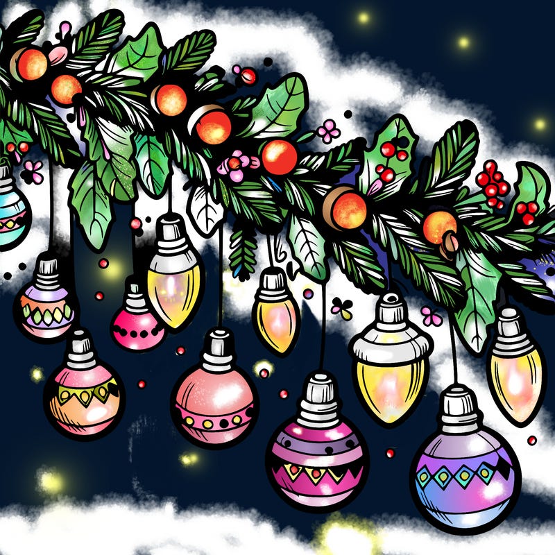 christmas garland with big bulbs