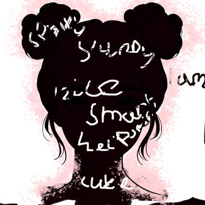 realistic girl with two buns on top of her head