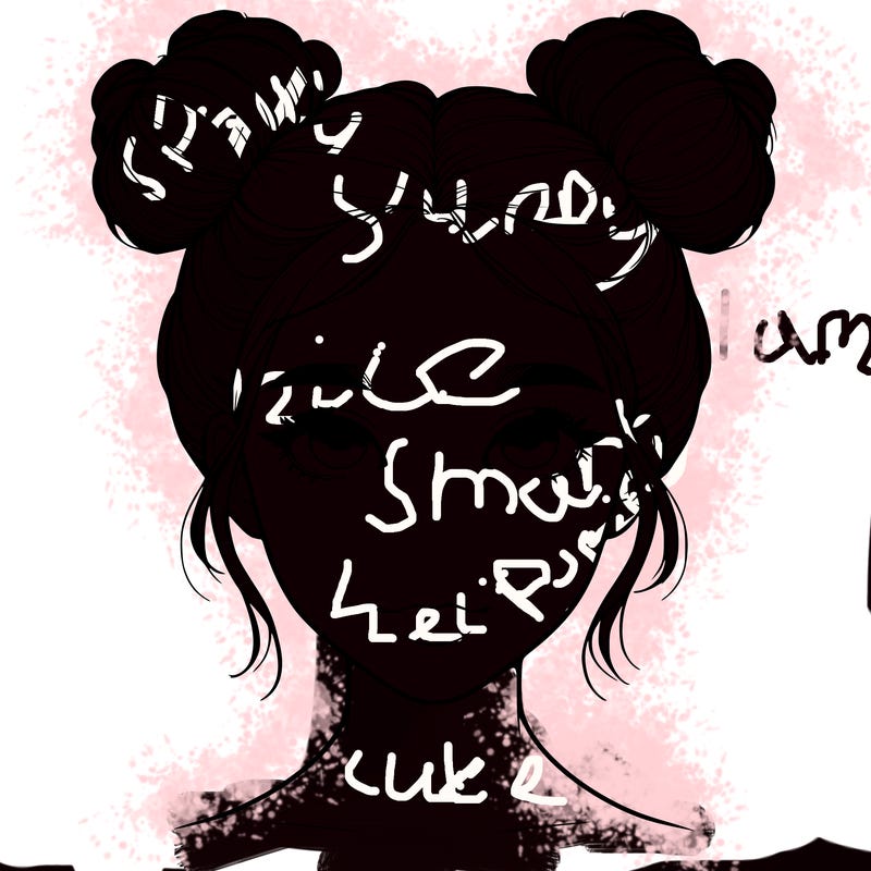 realistic girl with two buns on top of her head