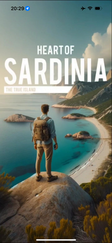 Heart of Sardinia - A hiker with a backpack overlooking a scenic turquoise bay in Sardinia on the app home screen