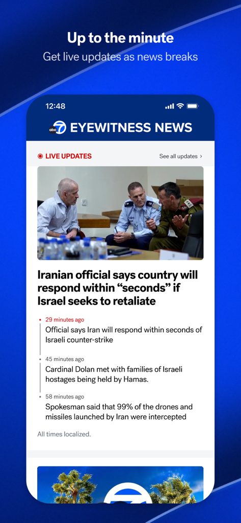 ABC7 Los Angeles - ABC7 Los Angeles app interface showing live breaking news updates and headlines