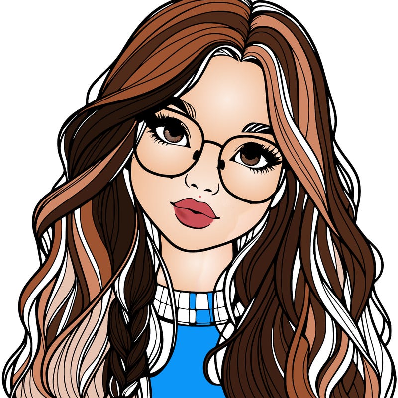 girl with long hair and freckles and glasses realistic