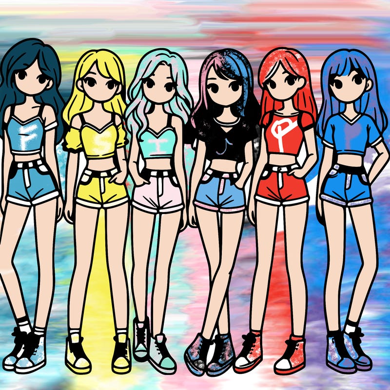 a group of girls wearing crop tops and shorts