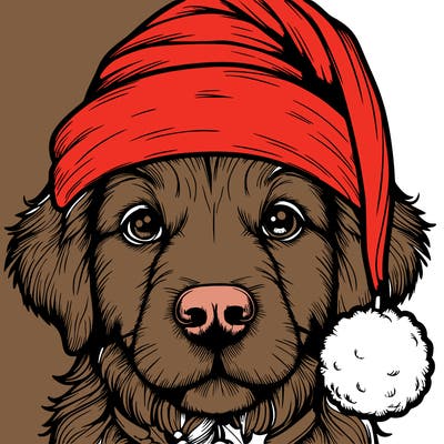 realistic dog with a christmas hat