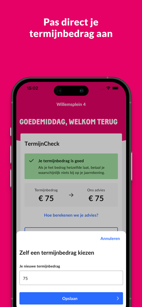 Essent - Essent mobile app screen for managing monthly energy installment payments