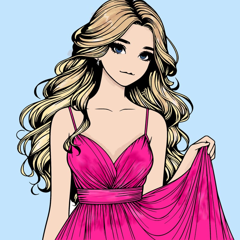 realistic girl in flowy silky prom dress