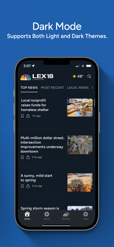 LEX 18 News - Lexington, KY - Screenshot of the LEX 18 News app interface showing local headlines in dark mode