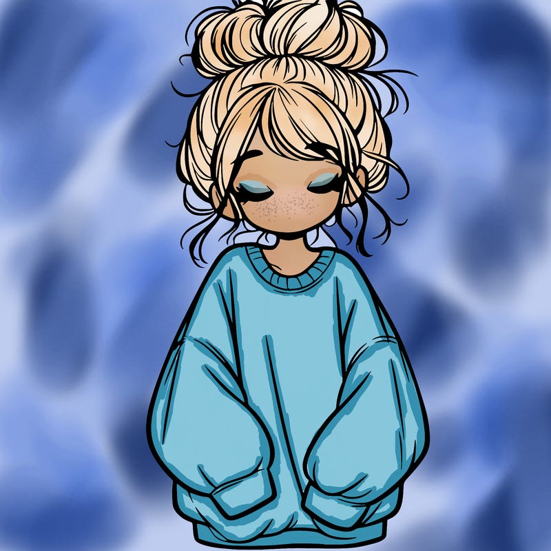 girl with baggy sweatshirt and messy bun