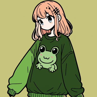 girl wearing frogging sweatshirt