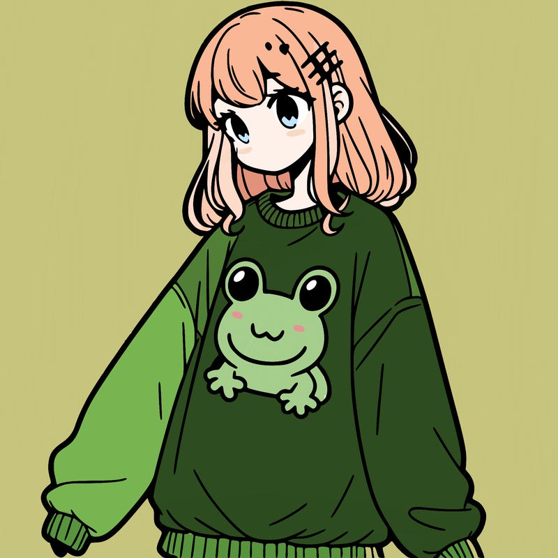 girl wearing frogging sweatshirt