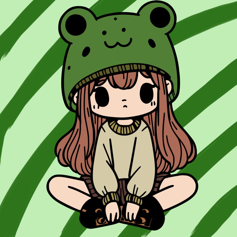 a girl wearing a frog hat and some frog socks