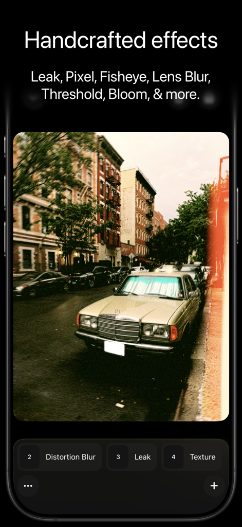 West - Photo & Video Editor - A vintage car photo with a handcrafted red light leak effect in the West app