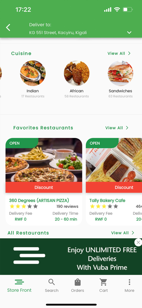 Vuba Vuba - Vuba Vuba app interface showing cuisine categories and restaurant listings in Kigali Rwanda