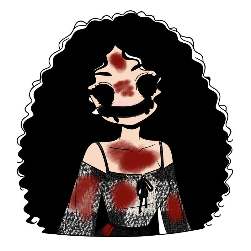 a black anime girl with long afro hair