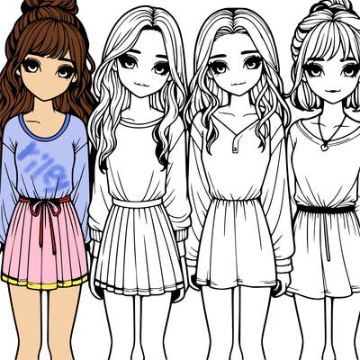 four realistic girls in a line