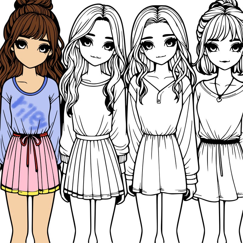 four realistic girls in a line