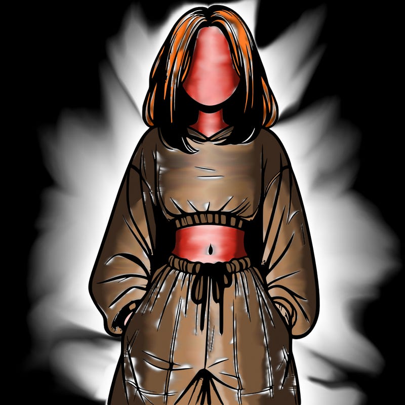 realistic girl faceless with baggy pants and a crop top