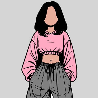 realistic girl faceless with baggy pants and a crop top