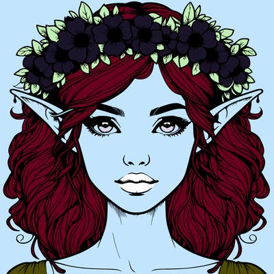 realistic female elf with flower crown