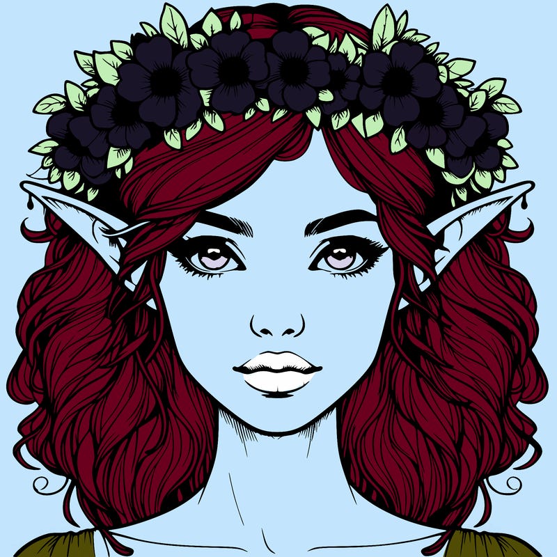 realistic female elf with flower crown