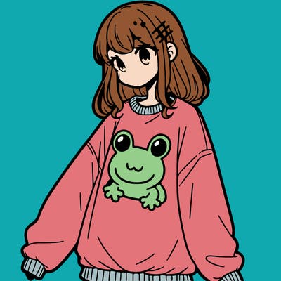 girl wearing frogging sweatshirt